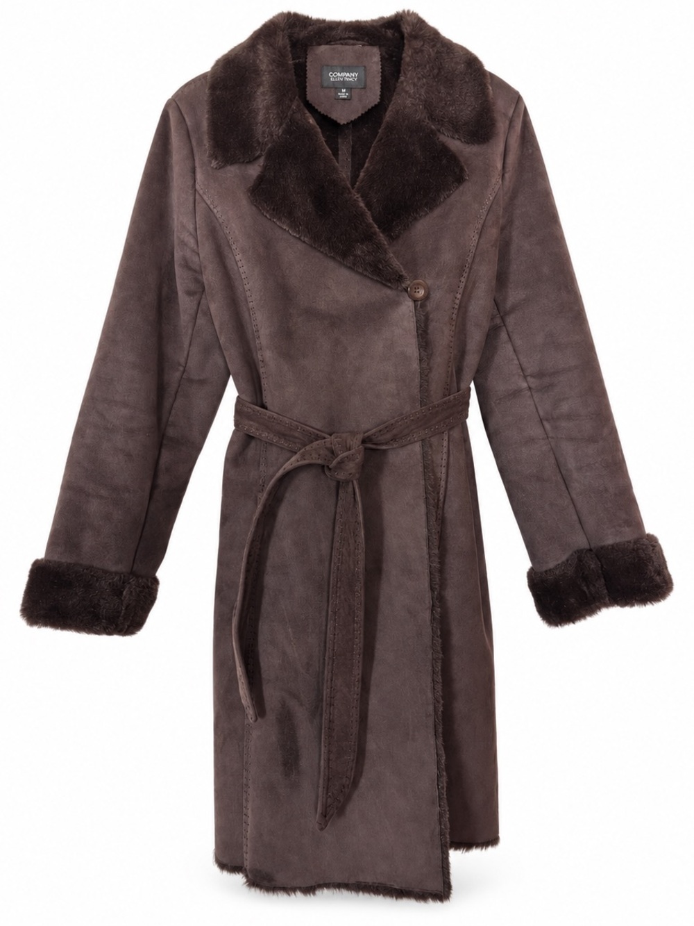 Company Ellen Tracy Brown Faux Shearling Belted Coat Size M